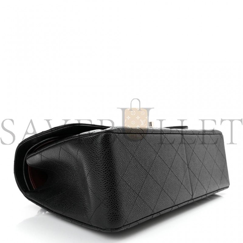 CHANEL CAVIAR QUILTED JUMBO DOUBLE FLAP BLACK SILVER HARDWARE (30*20*9cm) CHANEL CAVIAR QUILTED JUMBO DOUBLE FLAP BLACK SILVER HARDWARE (30*20*9cm)