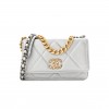 CHANEL METALLIC LAMBSKIN QUILTED CHANEL 19 WALLET ON CHAIN WOC SILVER (19*11*3cm)