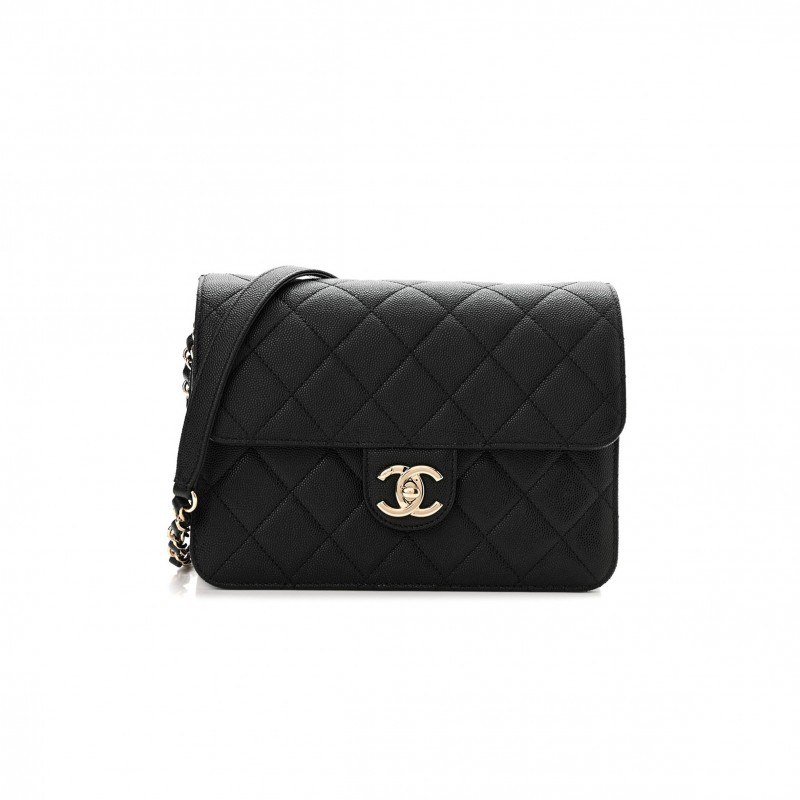 CHANEL CAVIAR QUILTED LARGE LIKE A WALLET FLAP BLACK ROSE GOLD HARDWARE (22*16*8cm)