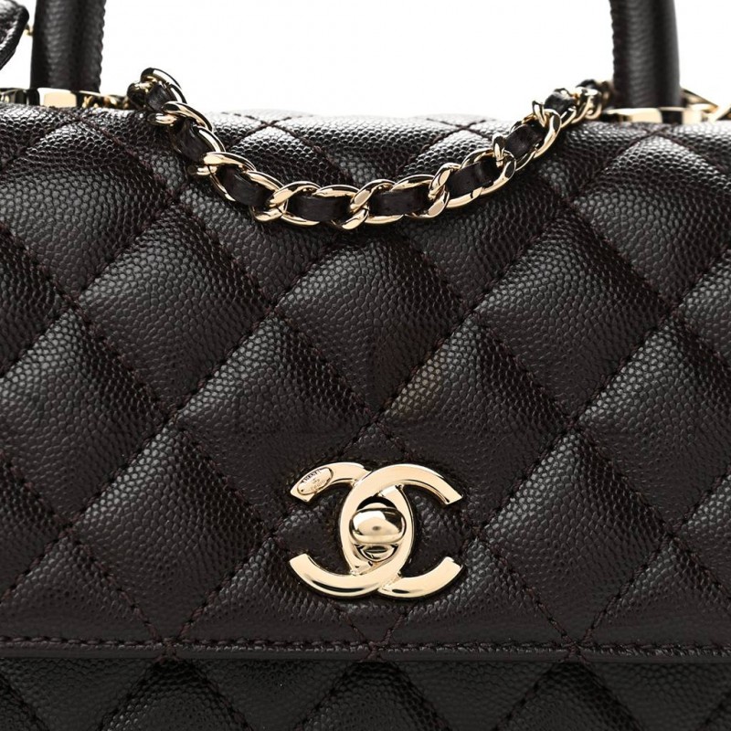 CHANEL CAVIAR QUILTED MINI COCO HANDLE FLAP DARK BROWN ROSE GOLD HARDWARE (23*14*10cm) CHANEL CAVIAR QUILTED MINI COCO HANDLE FLAP DARK BROWN ROSE GOLD HARDWARE (23*14*10cm)