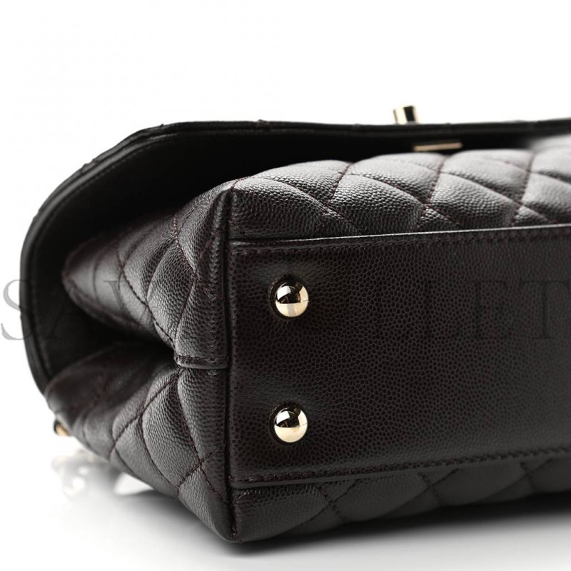 CHANEL CAVIAR QUILTED MINI COCO HANDLE FLAP DARK BROWN ROSE GOLD HARDWARE (23*14*10cm) CHANEL CAVIAR QUILTED MINI COCO HANDLE FLAP DARK BROWN ROSE GOLD HARDWARE (23*14*10cm)
