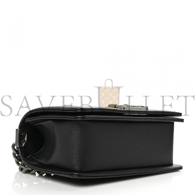 CHANEL CAVIAR QUILTED SMALL BOY FLAP BLACK SILVER HARDWARE (19.7*12.1*7.6cm)