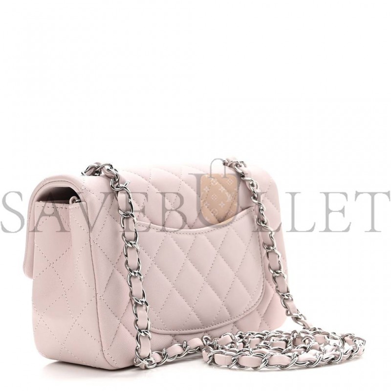 CHANEL LAMBSKIN QUILTED MINI RECTANGULAR FLAP LIGHT PURPLE SILVER HARDWARE (20*13*6cm)