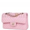 CHANEL SMALL CHEVRON CLASSIC DOUBLE FLAP PINK CALFSKIN LIGHT GOLD HARDWARE (23*13*6cm)