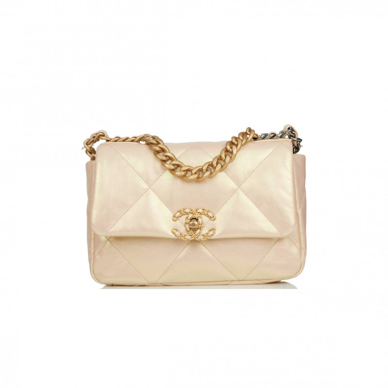 CHANEL MEDIUM 19 FLAP BAG ROSE IRIDESCENT CALFSKIN MIXED HARDWARE (25*16*9cm)