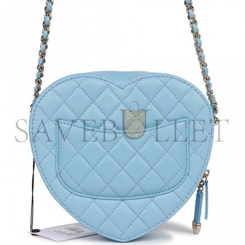 CHANEL CC IN LOVE LARGE HEART BAG BLUE LAMBSKIN LIGHT GOLD HARDWARE (20*18*6cm)