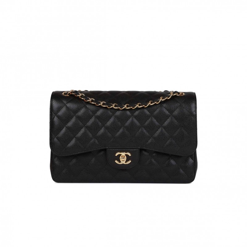 CHANEL JUMBO CLASSIC DOUBLE FLAP BAG BLACK CAVIAR GOLD HARDWARE (30*20*9cm)