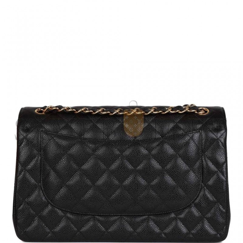 CHANEL JUMBO CLASSIC DOUBLE FLAP BAG BLACK CAVIAR GOLD HARDWARE (30*20*9cm)