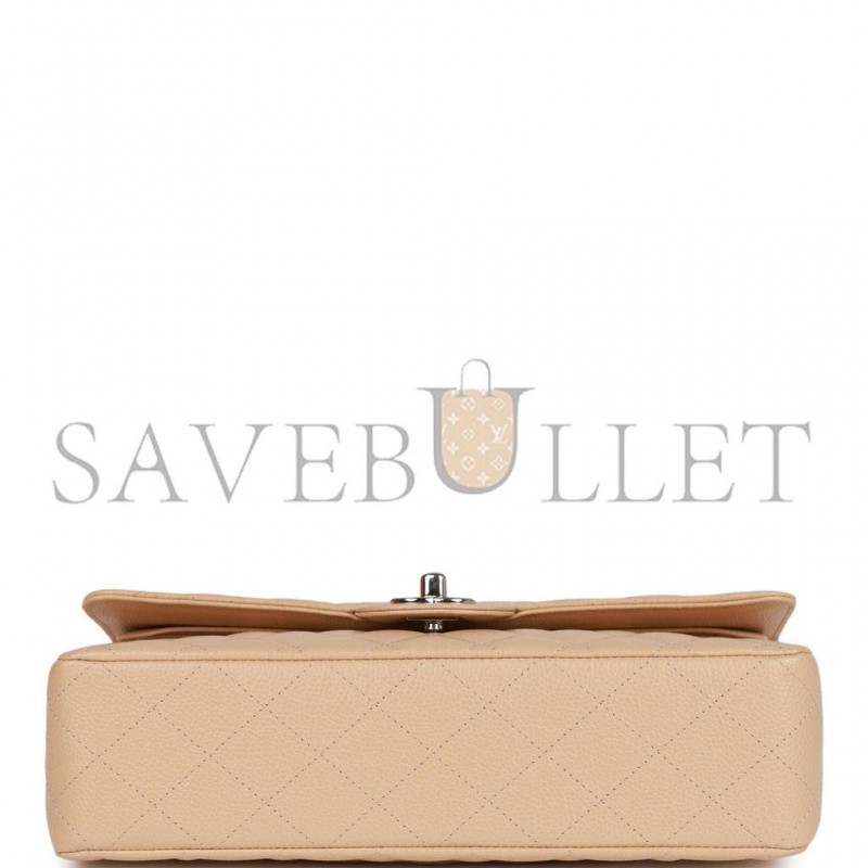 CHANEL MEDIUM CLASSIC DOUBLE FLAP BAG BEIGE CAVIAR SILVER HARDWARE (25*15*7cm) CHANEL MEDIUM CLASSIC DOUBLE FLAP BAG BEIGE CAVIAR SILVER HARDWARE (25*15*7cm)