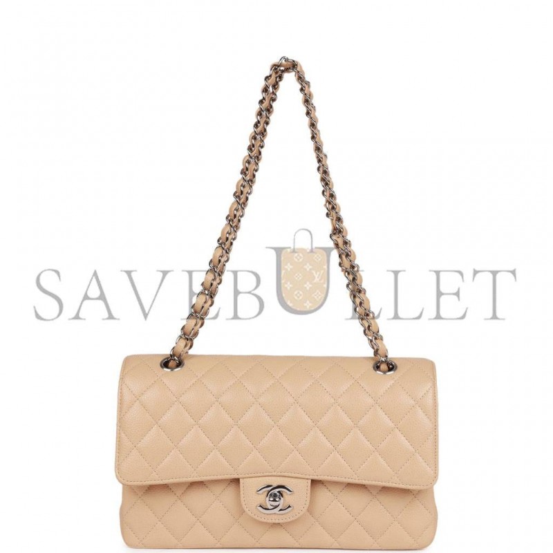 CHANEL MEDIUM CLASSIC DOUBLE FLAP BAG BEIGE CAVIAR SILVER HARDWARE (25*15*7cm) CHANEL MEDIUM CLASSIC DOUBLE FLAP BAG BEIGE CAVIAR SILVER HARDWARE (25*15*7cm)