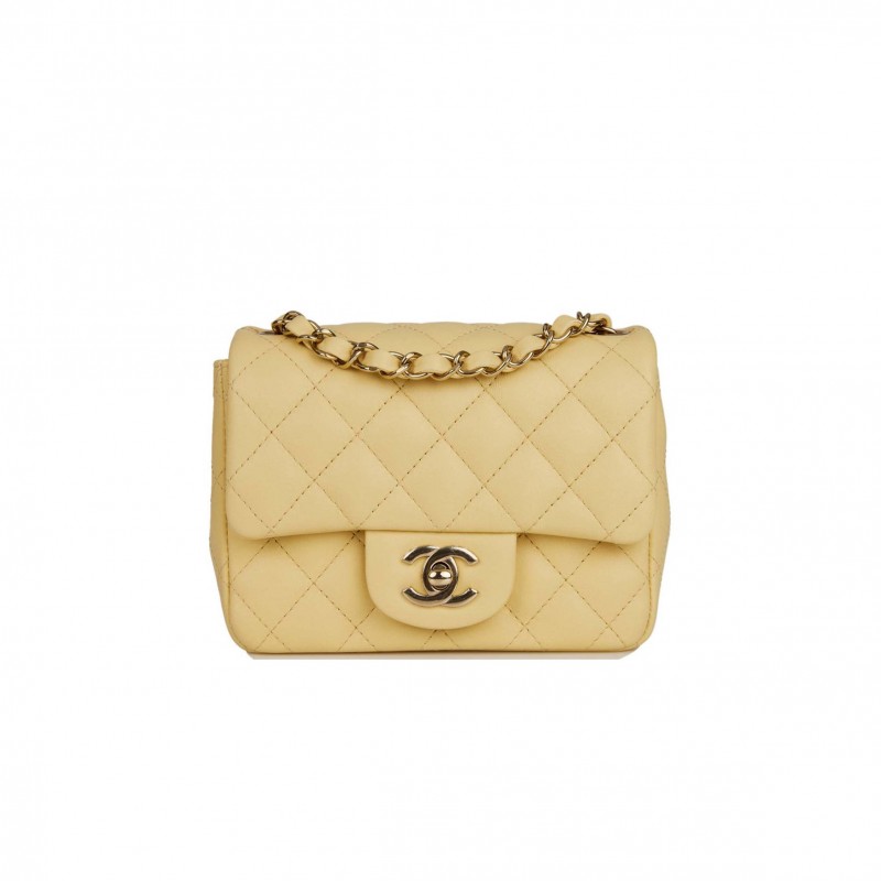 CHANEL MINI SQUARE FLAP BAG YELLOW LAMBSKIN LIGHT GOLD HARDWARE (17*13*8cm)