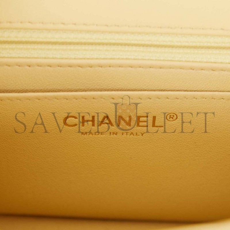 CHANEL MINI SQUARE FLAP BAG YELLOW LAMBSKIN LIGHT GOLD HARDWARE (17*13*8cm)