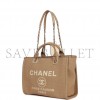 CHANEL SMALL DEAUVILLE SHOPPING BAG BEIGE BOUCLE LIGHT GOLD HARDWARE (34*27*15cm)