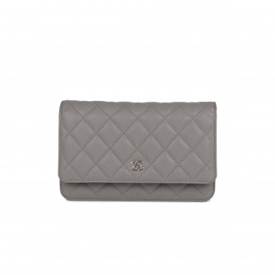 CHANEL WALLET ON CHAIN WOC GREY CAVIAR LIGHT GOLD HARDWARE (19*13*4cm)