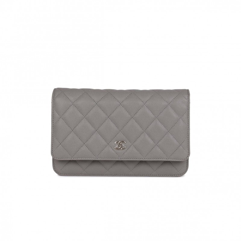 CHANEL WALLET ON CHAIN WOC GREY CAVIAR LIGHT GOLD HARDWARE (19*13*4cm)