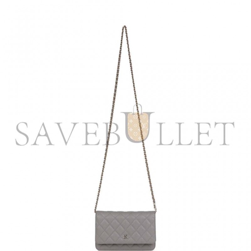 CHANEL WALLET ON CHAIN WOC GREY CAVIAR LIGHT GOLD HARDWARE (19*13*4cm)