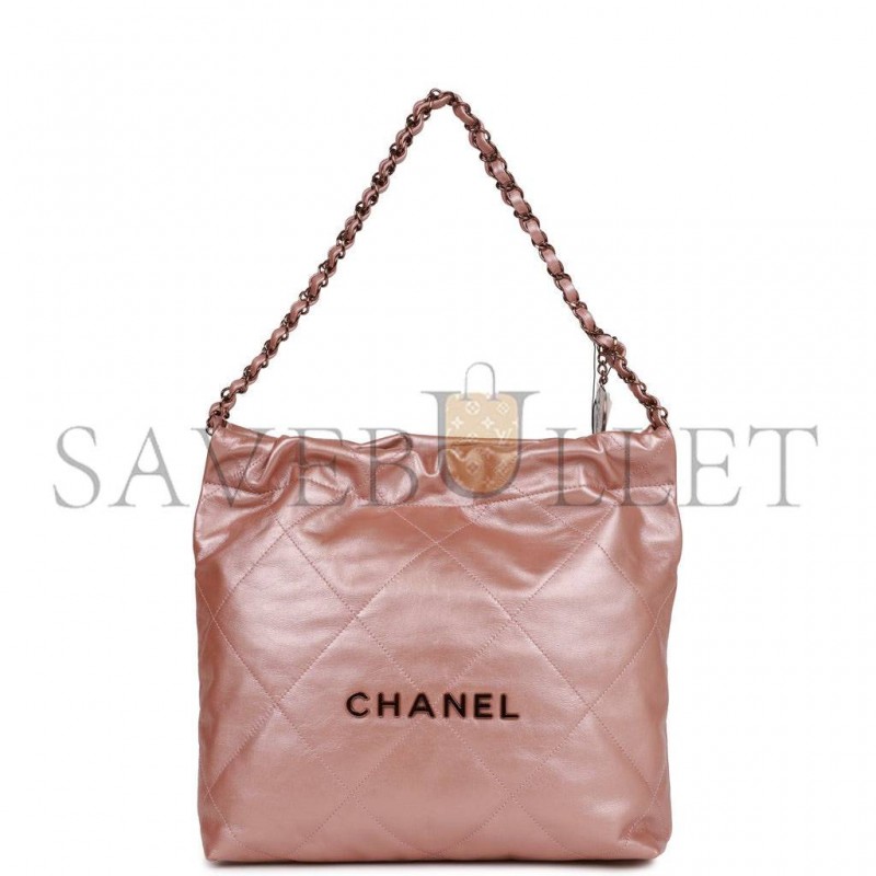 CHANEL SMALL 22 BAG COPPER CALFSKIN ROSE GOLD HARDWARE (37*35*7cm)