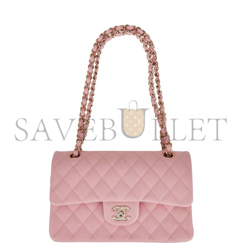 CHANEL SMALL CLASSIC DOUBLE FLAP PINK CAVIAR LIGHT GOLD HARDWARE (23*13*6cm) CHANEL SMALL CLASSIC DOUBLE FLAP PINK CAVIAR LIGHT GOLD HARDWARE (23*13*6cm)