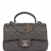 CHANEL MINI RECTANGULAR FLAP BAG WITH TOP HANDLE DARK GREY LAMBSKIN LIGHT GOLD HARDWARE (22*15*8cm) CHANEL MINI RECTANGULAR FLAP BAG WITH TOP HANDLE DARK GREY LAMBSKIN LIGHT GOLD HARDWARE (22*15*8cm)
