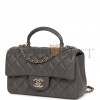 CHANEL MINI RECTANGULAR FLAP BAG WITH TOP HANDLE DARK GREY LAMBSKIN LIGHT GOLD HARDWARE (22*15*8cm) CHANEL MINI RECTANGULAR FLAP BAG WITH TOP HANDLE DARK GREY LAMBSKIN LIGHT GOLD HARDWARE (22*15*8cm)