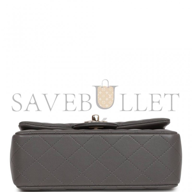 CHANEL MINI RECTANGULAR FLAP BAG WITH TOP HANDLE DARK GREY LAMBSKIN LIGHT GOLD HARDWARE (22*15*8cm) CHANEL MINI RECTANGULAR FLAP BAG WITH TOP HANDLE DARK GREY LAMBSKIN LIGHT GOLD HARDWARE (22*15*8cm)