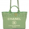 CHANEL SMALL DEAUVILLE SHOPPING BAG GREEN BOUCLE LIGHT GOLD HARDWARE (34*27*15cm)