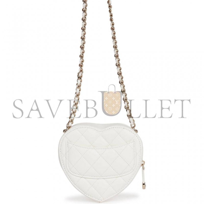 CHANEL CC IN LOVE HEART CLUTCH WITH CHAIN WHITE LAMBSKIN LIGHT GOLD HARDWARE (13*13*5cm)