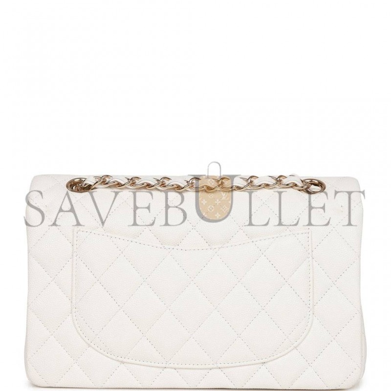 CHANEL SMALL CLASSIC DOUBLE FLAP WHITE CAVIAR  GOLD HARDWARE (23*13*6cm)