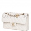 CHANEL SMALL CLASSIC DOUBLE FLAP WHITE CAVIAR  GOLD HARDWARE (23*13*6cm)