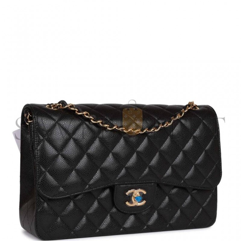 CHANEL JUMBO CLASSIC DOUBLE FLAP BAG BLACK CAVIAR GOLD HARDWARE (30*20*9cm)