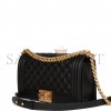 CHANEL MEDIUM BOY BAG BLACK CAVIAR ANTIQUE GOLD HARDWARE (25*15*9cm)