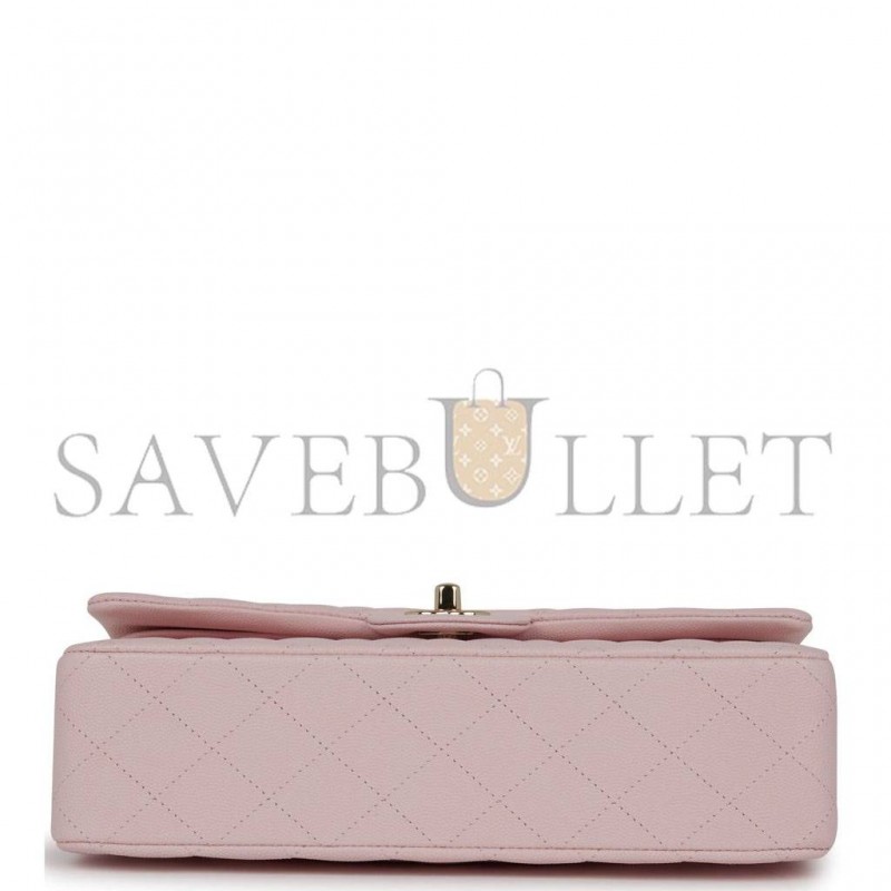 CHANEL MEDIUM CLASSIC DOUBLE FLAP BAG LIGHT PINK CAVIAR LIGHT GOLD HARDWARE (25.5*15.2*7cm)