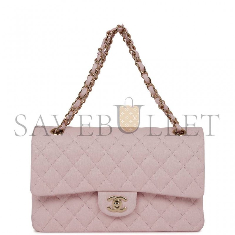 CHANEL MEDIUM CLASSIC DOUBLE FLAP BAG LIGHT PINK CAVIAR LIGHT GOLD HARDWARE (25.5*15.2*7cm)