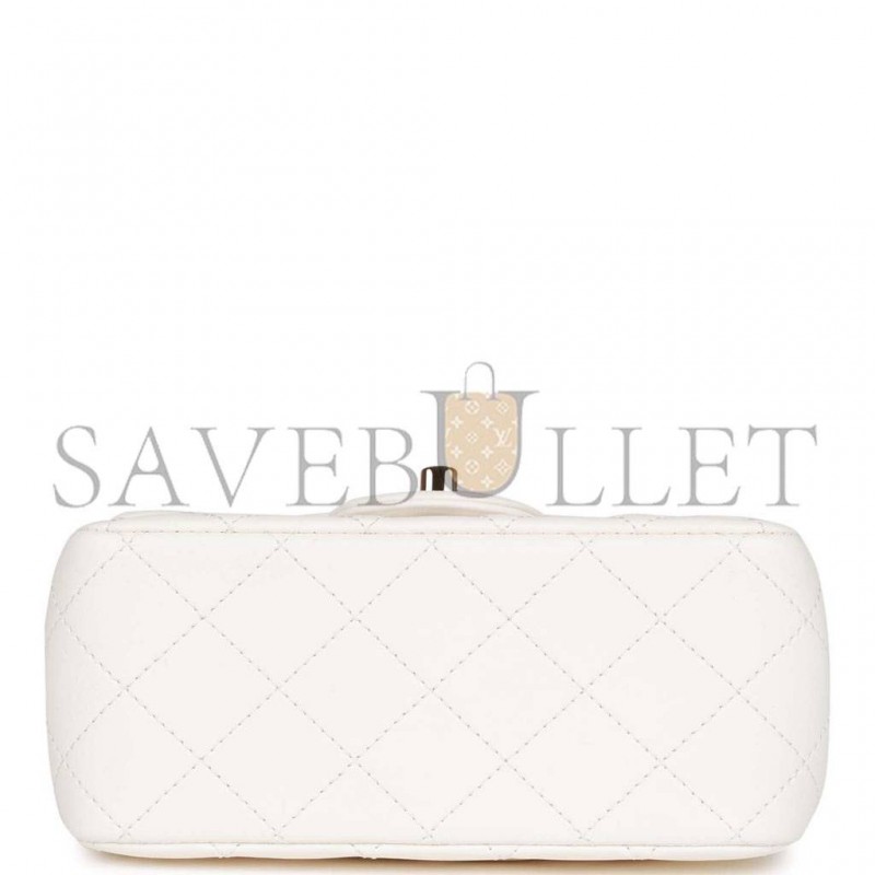 CHANEL PEARL CRUSH MINI SQUARE FLAP BAG WHITE LAMBSKIN LIGHT GOLD HARDWARE (17*14*8cm)