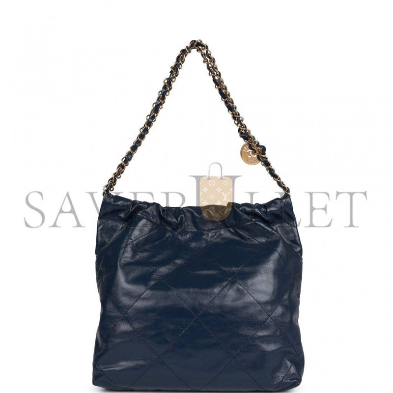 CHANEL LARGE 22 BAG NAVY LAMBSKIN ANTIQUE GOLD HARDWARE (46*45*10cm)