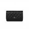 CHANEL WALLET ON CHAIN WOC BLACK LAMBSKIN SILVER HARDWARE (19*12*4cm)