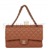 CHANEL MEDIUM CLASSIC DOUBLE FLAP BAG CARAMEL LAMBSKIN LIGHT GOLD HARDWARE (25*15*7cm)