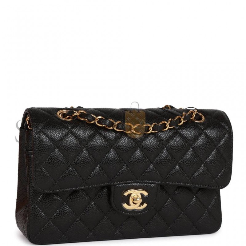 CHANEL SMALL CLASSIC DOUBLE FLAP BLACK CAVIAR GOLD HARDWARE (23*13*6cm) CHANEL SMALL CLASSIC DOUBLE FLAP BLACK CAVIAR GOLD HARDWARE (23*13*6cm)
