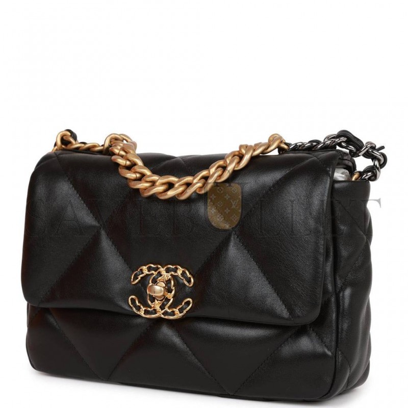 CHANEL MEDIUM 19 FLAP BAG BLACK LAMBSKIN MIXED HARDWARE (25*16*9cm) CHANEL MEDIUM 19 FLAP BAG BLACK LAMBSKIN MIXED HARDWARE (25*16*9cm)