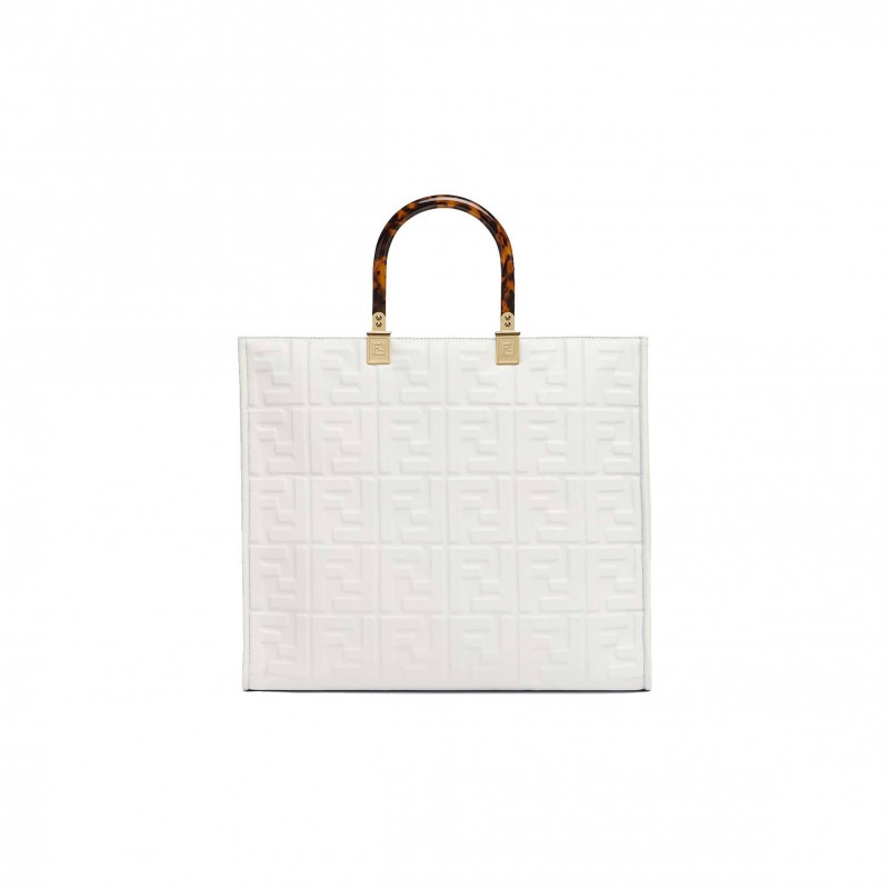 FENDI SUNSHINE MEDIUM - WHITE LEATHER SHOPPER 8BH386AMCVF0QVL (35*31*17cm)