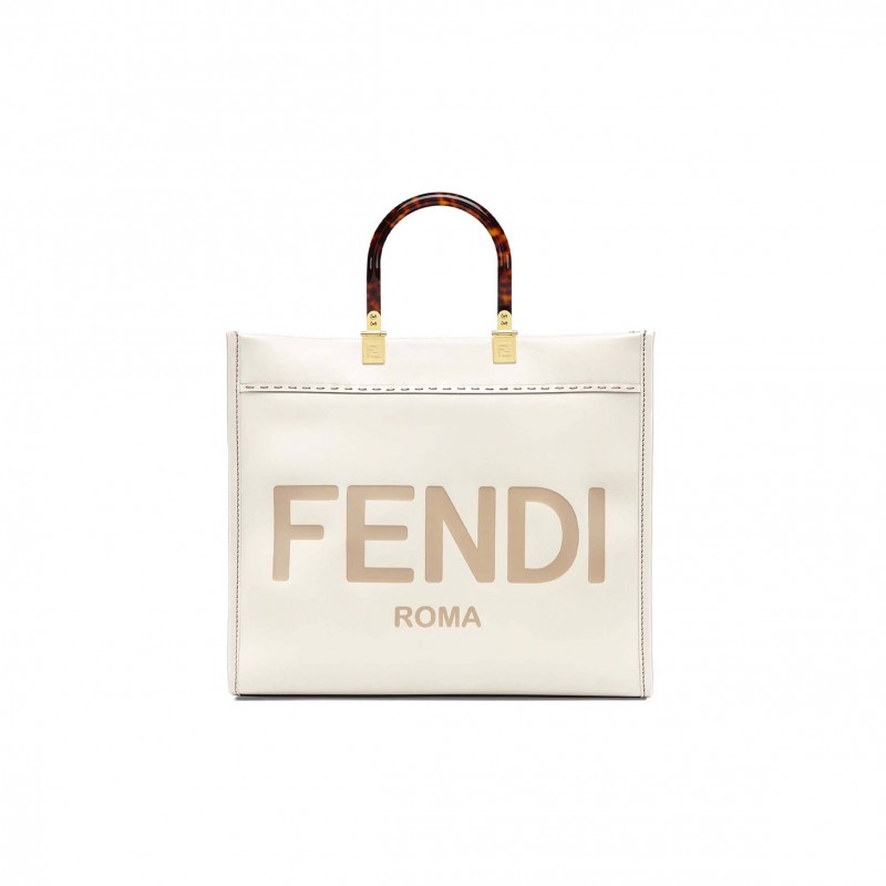 FENDI SUNSHINE MEDIUM - WHITE LEATHER SHOPPER 8BH386ABVLF0K7E (35*31*17cm)