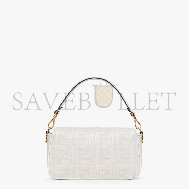 FENDI BAGUETTE - WHITE FF CANVAS BAG 8BR600AMCDF1CFK (27*15*6cm)