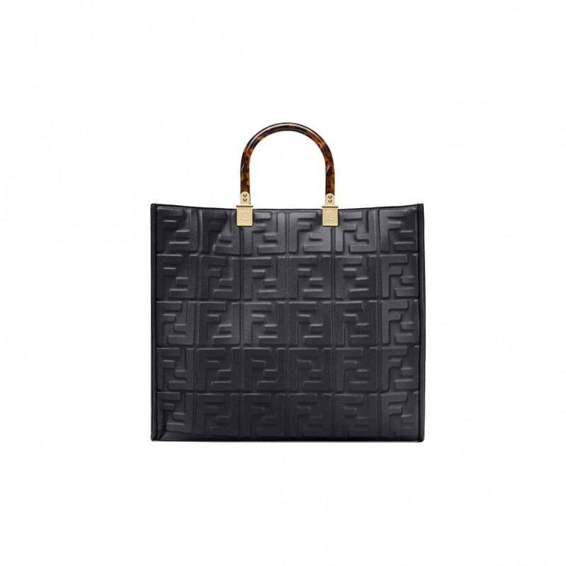 FENDI SUNSHINE MEDIUM - BLACK LEATHER SHOPPER 8BH386AMCVF0KUR (35*31*17cm)