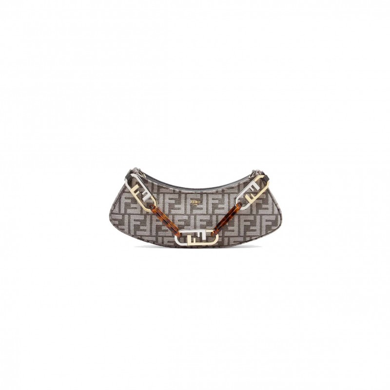 FENDI O’LOCK SWING - DARK GRAY TAPESTRY FABRIC POUCH 8BS068AL9QF1IVG (32*11*5cm)