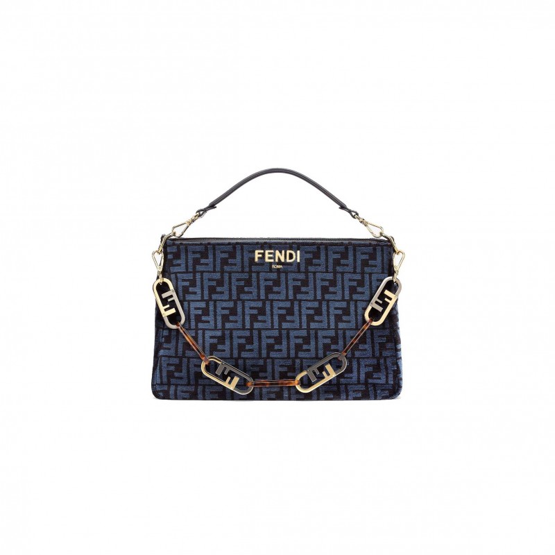 FENDI O’LOCK ZIPPER - DARK BLUE TAPESTRY FABRIC BAG 8BR805ALFVF1IVU (36*23.5*14cm)