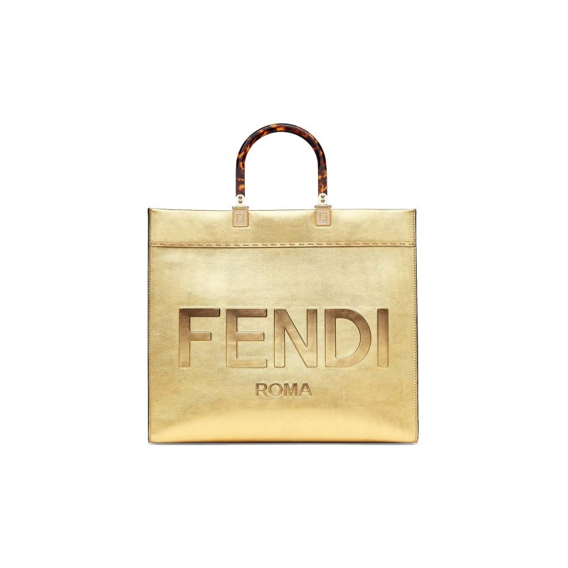 FENDI SUNSHINE MEDIUM - GOLD LAMINATED LEATHER SHOPPER 8BH386AJH7F1GNN (35*31*17cm)