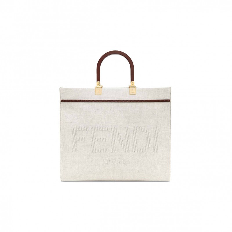 FENDI SUNSHINE MEDIUM - WHITE CANVAS SHOPPER 8BH386AKBSF1HOC (35*31*17cm)