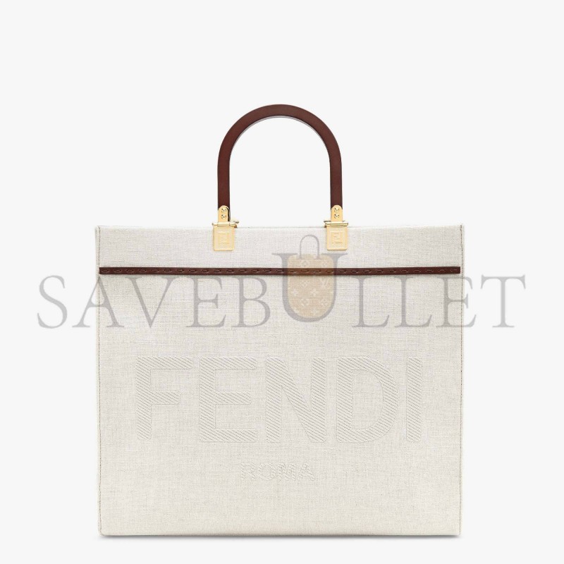 FENDI SUNSHINE MEDIUM - WHITE CANVAS SHOPPER 8BH386AKBSF1HOC (35*31*17cm)