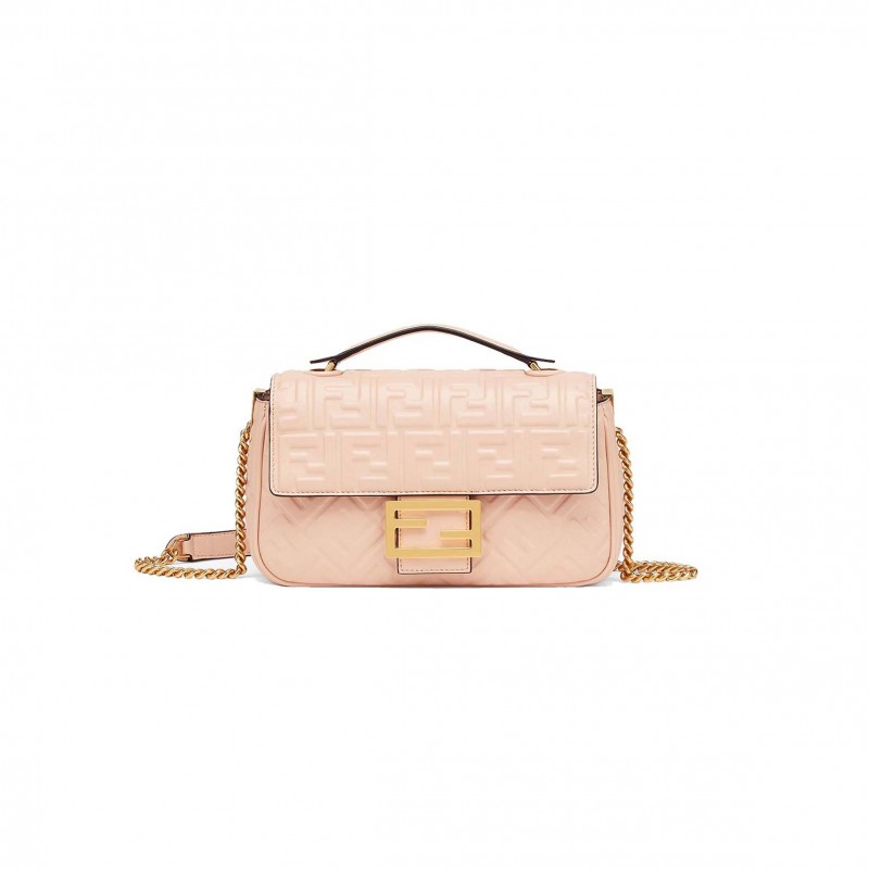 FENDI BAGUETTE CHAIN MIDI - PALE PINK LEATHER BAG 8BR793AH9CF171M (24*14.5*7cm)