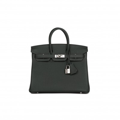 HERMES BIRKIN 25 VERT FONCE TOGO HARDWARE HANDMADE (25*20*13cm)